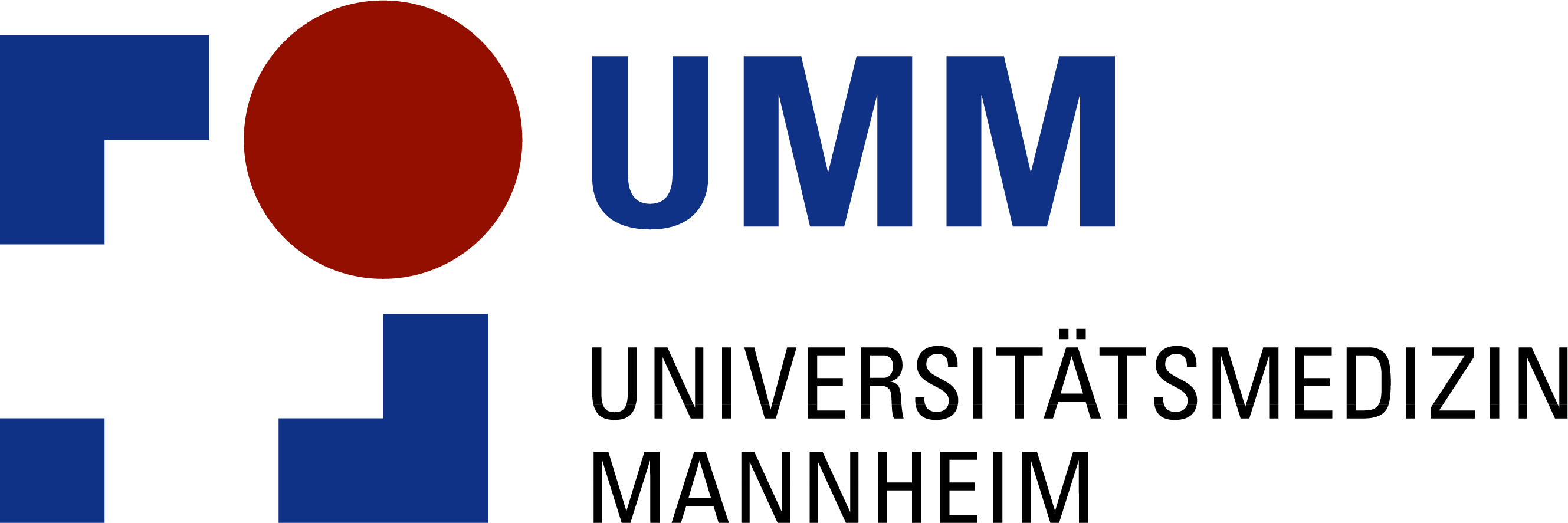 Logo der Universitätsmedizin Mannheim: Blaue Buchstaben "UMM" neben einem roten Kreis und blauen geometrischen Formen.