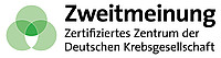 zweitmeinung-zertifiziertes-zentrum-der-deutschen-krebsgesellschaft Logo mit drei grünen Kreisen und Text "Zweitmeinung – Zertifiziertes Zentrum der Deutschen Krebsgesellschaft".