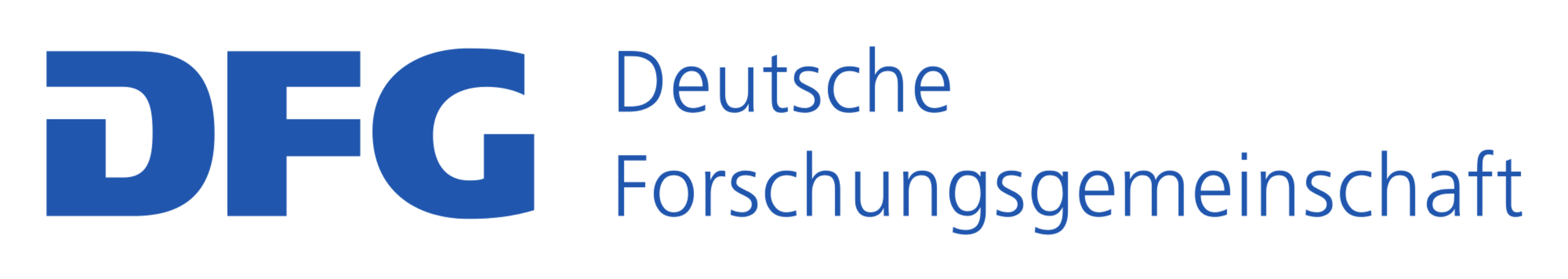 DFG Logo der Deutschen Forschungsgemeinschaft in blauer Schrift, Abkürzung "DFG" mit vollem Namen rechts davon.