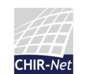 CHIR-Net Logo von CHIR-Net mit stilisiertem grauem Netzdesign über blauer Leiste mit weißem Text.