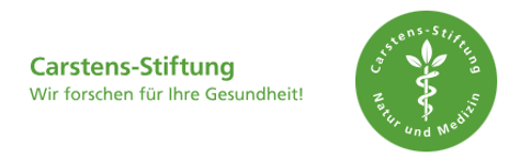 Carstens Stiftung Logo der Carstens-Stiftung mit Slogan „Wir forschen für Ihre Gesundheit!“ und grünem Emblem mit Schlange um Pflanze.
