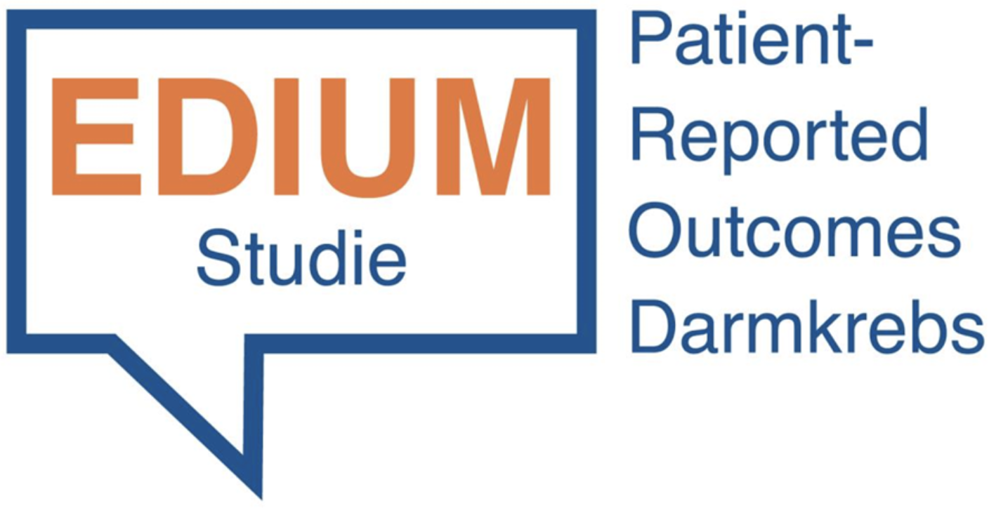 csm_5_edium_rgb_5a72f60794 Logo der EDIUM-Studie zu Patient-Reported Outcomes bei Darmkrebs, mit orangefarbenem Text in einer Sprechblase.