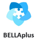 bellaplus Blaues Blumen-Logo mit einem Puzzleteil in der Mitte, darunter der Text "BELLaplus".