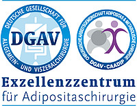 csm_DGAV_Zertifizierungssignet-Exz-AdiposChir_79bc95ccbf (1) Logos der DGAV und CAADIP mit Aufschrift: "Exzellenzzentrum für Adipositaschirurgie".
