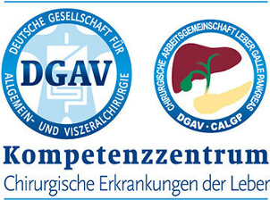 kompetenzzentrum-chirurgische-erkrankungen-der-leber Logos der DGAV und Chirurgischen Arbeitsgemeinschaft, Text: Kompetenzzentrum für Chirurgische Erkrankungen der Leber.